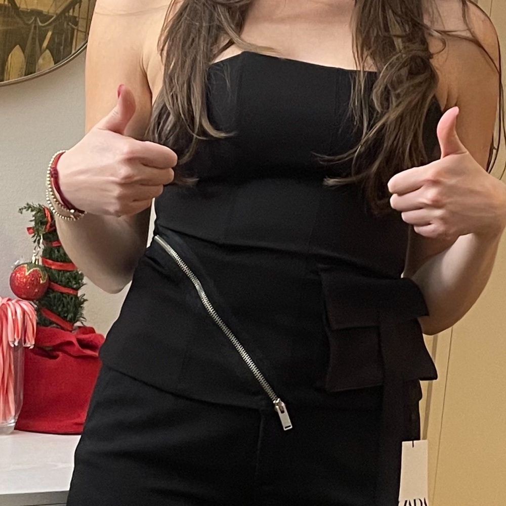 Zara Black Strapless Top with Zipper Detail